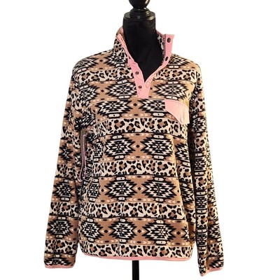 SIMPLY SOUTHERN Aztec Leopard Quarter Snap Fleece Pullover, Size Large