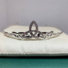Celtic-Inspired Trinity Knot Silver Tiara with Rhinestones  Pearls Wedding or E