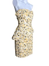 VERA WANG Lavender Label Yellow Floral Peplum Strapless Pencil Dress Size 10