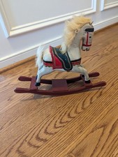Vintage Wooden Rocking Horse Hand Carved and Hand Painted Figurine Toy Hair