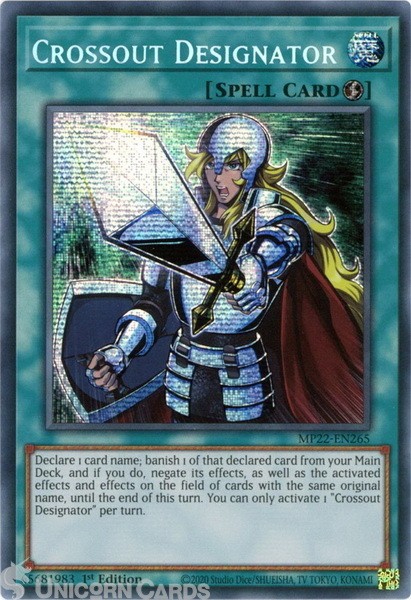 MP22-EN265 Crossout Designator Prismatic Secret Rare 1st Edition Mint YuGiOh Car
