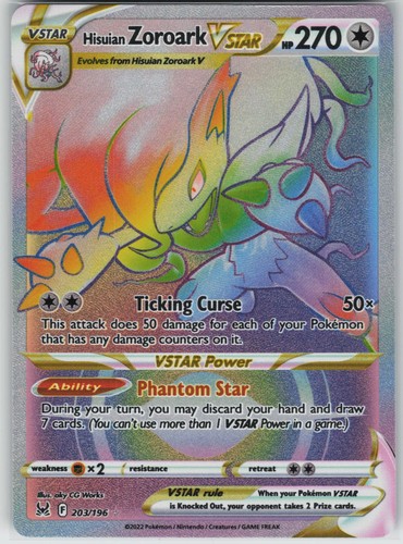 Hisuian Zoroark VSTAR 203/196 Rainbow Rare Lost Origin Pokemon Holo Near Mint