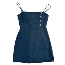 Urban Outfitters 100% Linen Navy Blue Mini Dress Size 4 Button Detail