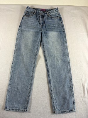 Edikted Baggy Jeans Womens Small Blue Denim Embroidered Logo Light Wash Travel