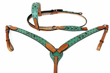 Horse Tack Bridle Western Leather Headstall BreastCollar Turquoise 80116