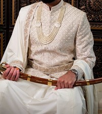 Cream Embroidered Groom's Sherwani Set &ndash; Royalty by Hardik Jain - worn once