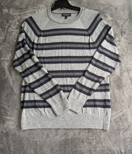 Banana Republic Sweater Men L Large 100 Merino Wool Striped Gray Crewneck