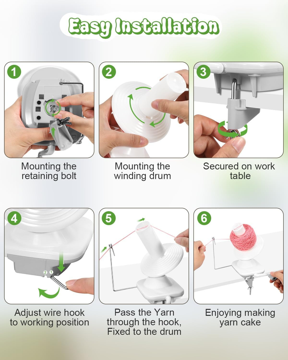 Light-Grey Yarn Winder for Crocheting - Hand-Cranked Yarn Ball Winder - Neat Yar