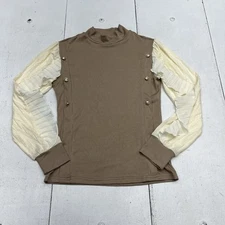 Shein Brown Ribbed Beige Long Sleeve T-Shirt Women’s Size Small NEW
