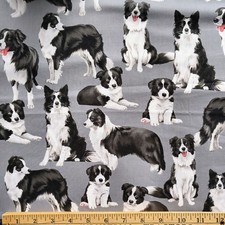 Timeless Treasure Fabric Border Collie On Grey Cotton Quilt New Bty