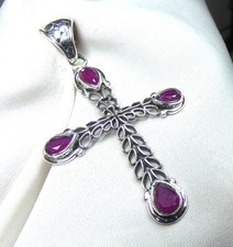 Anhänger 925 Silber großes Keltenkreuz mit facettiertem Rubin, wertv. UNIKAT NEU