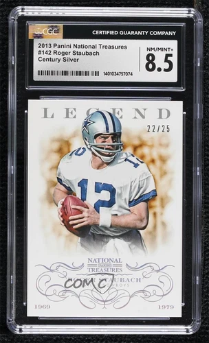 2013 National Treasures Legend Century Silver /25 Roger Staubach CGC 8.5 HOF