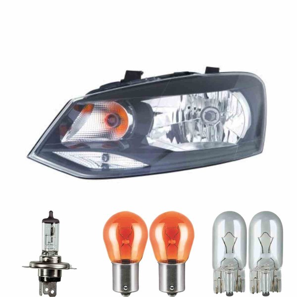 Halogen Scheinwerfer Frontscheinwerfer Links H4 Schwarz FüR VW Polo Inkl. Lampen-image
