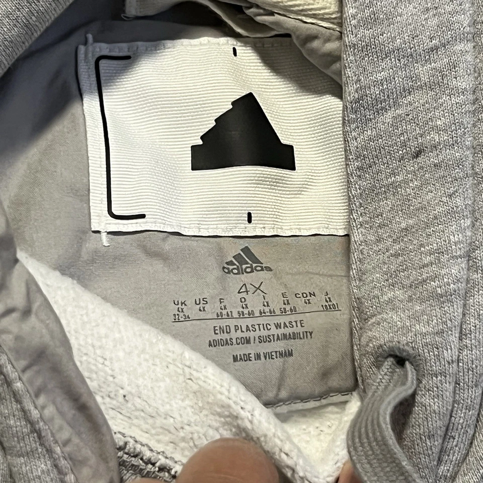 Adidas Sweater Mens 4X Heather Gray Oversized Sweatshirt Logo Hoodie Pullover - Image 3 of 4