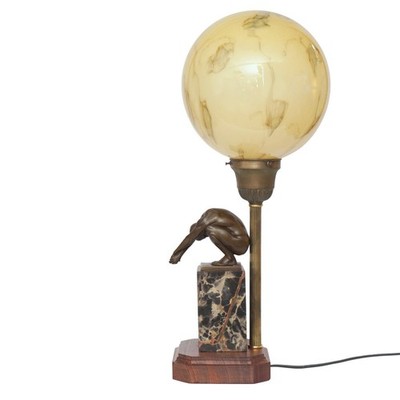 Unique Art Deco Table Lamp ''MOON SWIMMER'' One Of A Kind Bronze