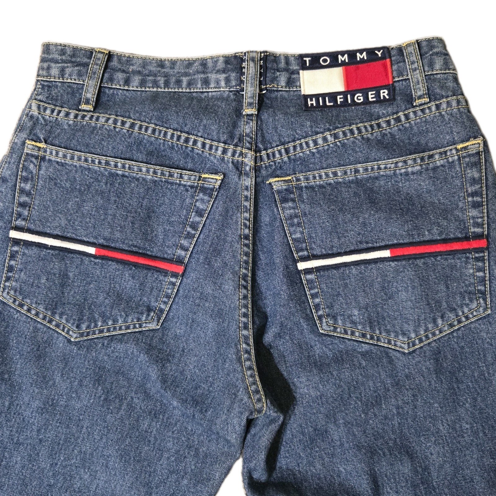 Vintage 90s Tommy Hilfiger Bootleg Light Wash Denim Jeans Sz 5 Juniors Fair Cond