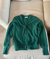 Large Vintage Izod Sweater Mens Green Cardigan Crest USA Button Up