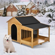 Large Insulated Outdoor Dog House Winter Kennel Porch Elevated 60.2" Waterproof