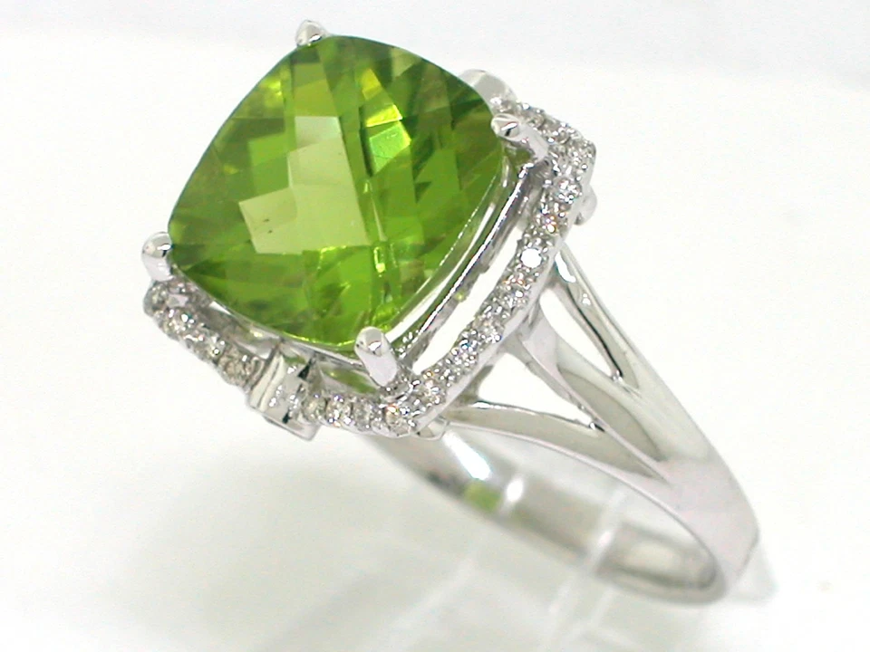 Peridot Ring 585 Weißgold 14Kt Gold natürlicher Peridot 4,6ct 32 Brillanten - Bild 3 von 4