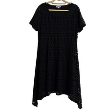 Dana Buchman Dress Womens XL Black Lace Asymmetrical Short Sleeve Overlay