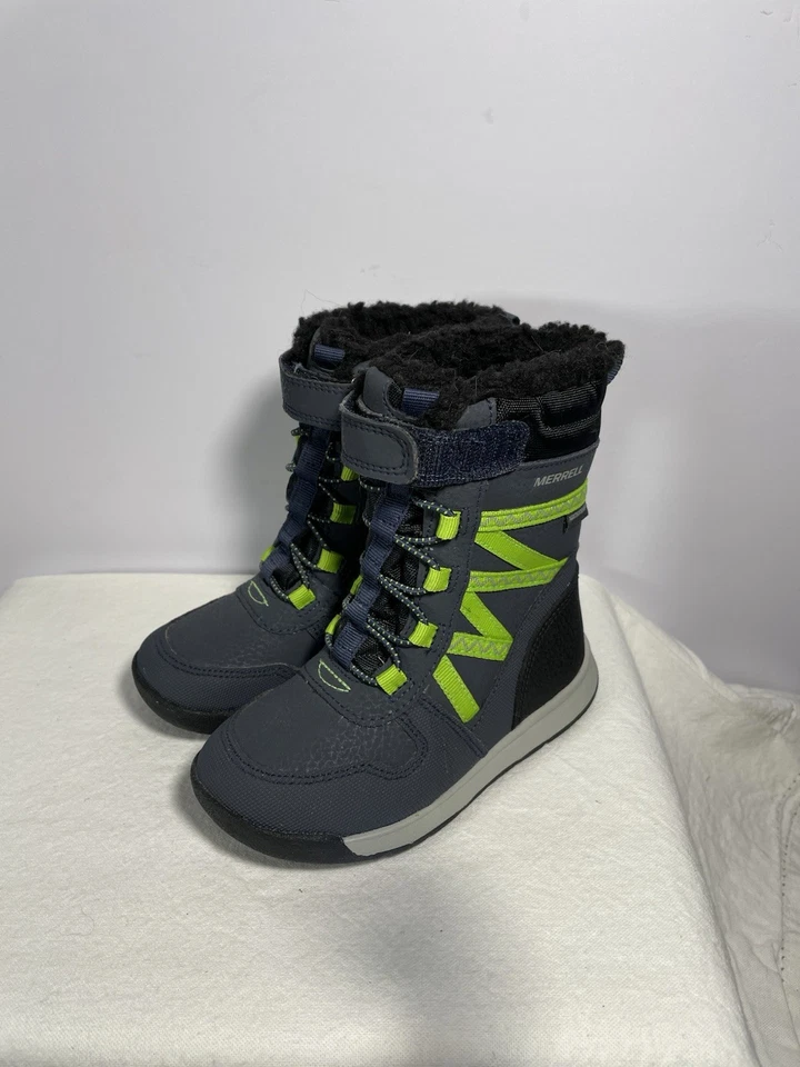 ¡Nuevo! Botas de invierno Merrell Snow Crush 2.0 para niños pequeños azul marino/verde neón 8 M Foto 2 de 4