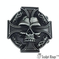 Western Biker Iron Cross Skull Belt Buckle for 4cm Belts Men's Metal Gothic Gift