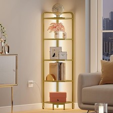 Corner Shelf with LED Lighting, 5-Tier Glass Bookshelf, Steel Frame, Tempered