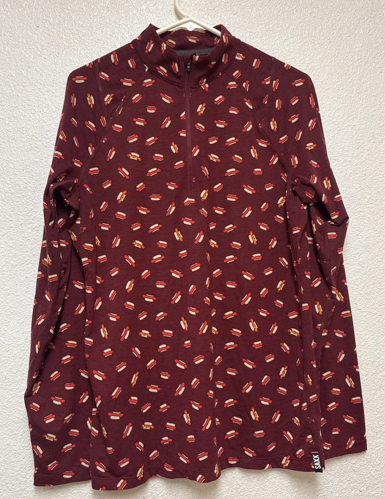 Saxx Men’s Viewfinder Long Sleeve Base Layer Crewneck Hot Dog Merino Wool Sz S