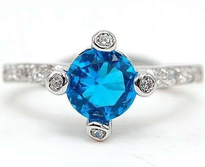 2 kt wärmebehandelter Blautopas 925 massiver Sterlingsilber Ring Schmuck Größe 6 UB3-1