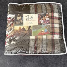 Vintage NWT Faribo Stadium Throw Blanket Brown Red Plaid Fringe 50x60 Acrylic