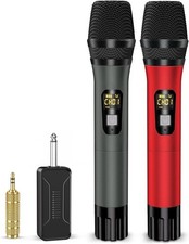 Wireless Microphones, Professional UHF Metal Dual Handheld, Red Gray