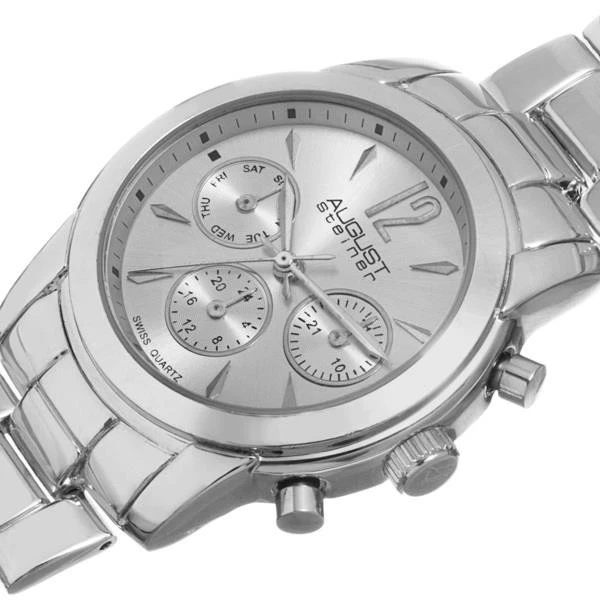 August Steiner AS8087SS Quarzo Svizzero Giorno Data Gmt Argento Donna Orologio - Immagine 4 di 4