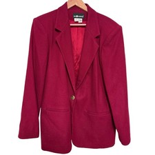 Vintage 100 Wool Sag Harbor Power Blazer 14 Wine Red Woven Corporate Chic 90s