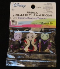Disney  Ursula, Cruella & Maleficent Buttons - Sewing Charms NIP