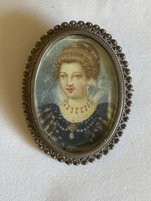 Antique Most Probably Russian Miniature On Porcelain On Silver 800 With Frame.