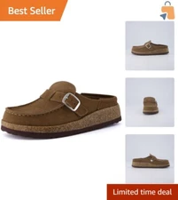 Luxury Women's Leather Clogs with Cork Footbed for Ultimate Comfort - Size 6.5