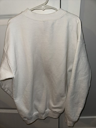 Girls GILDAN L/S Cheerleader Sweatshirt White & Pink/Teal Smiley Face Graphics L - Picture 4 of 6