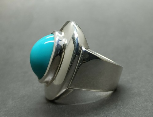Anillo pesado natural Neshapuri Feroza plata esterlina 925 hecho a mano turquesa para hombre - Imagen 8 de 12
