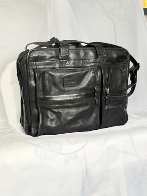Vintage TUMI- Expandable Organizer Laptop Brief in Black w/ Strap, Soft Leather