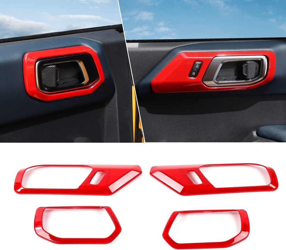 Red Inner Door Handle Bowl Decor Cover Trim for Ford Bronco 2021 22 Accessories