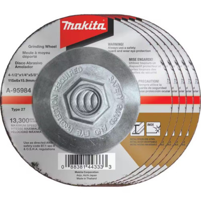 4-1/2 In. X 1/4 In. X 5/8 In. 36-Grit INOX Grinding Wheel (5-Pack) for Use with