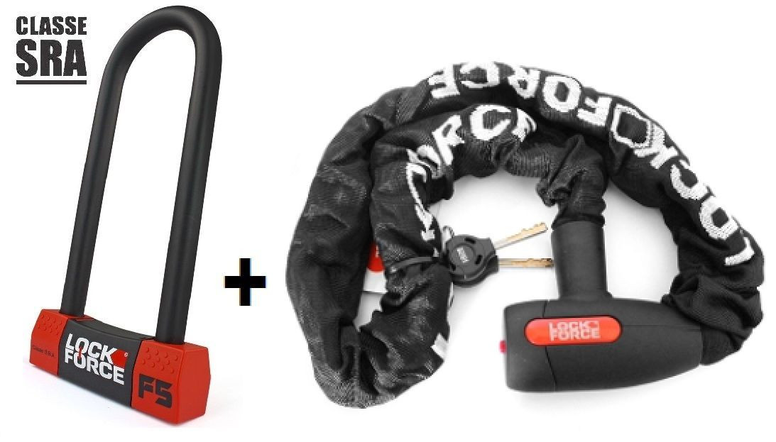 Antivol U moto LOCKFORCE F5 classe SRA avec chaine 1m50 homologue assurance 85x310