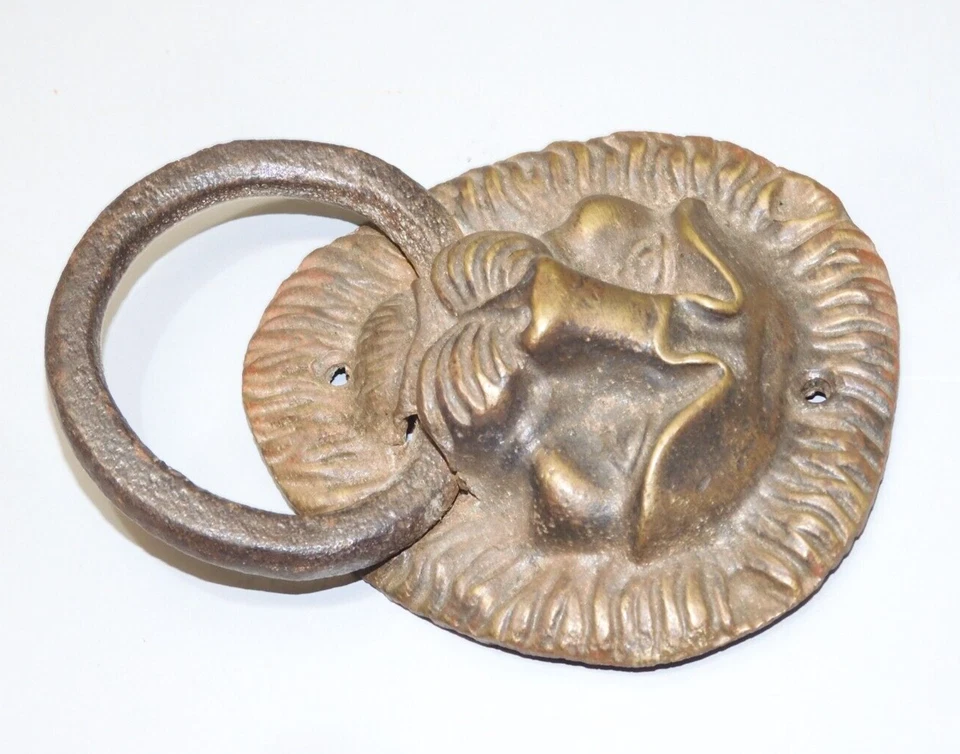 -BELLE ANCIENNE POIGNEE TETE de LION BRONZE et Fer forgé déco MEUBLE ANCIEN   D - Photo 3/4