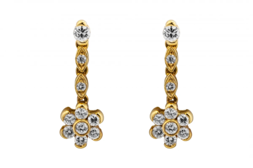 18ct Yellow Gold Diamond Drop Down Earrings 0.20ct 2.9g - Picture 2 of 3