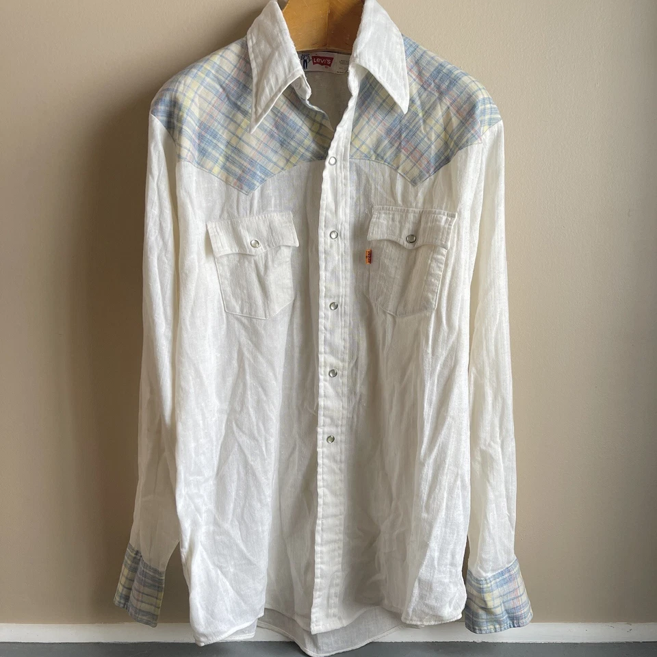 Camisa a Presión Occidental Levi’s Naranja Tab Años 70 De Colección Rara Para Mujer Grande Para Hombre Pequeña Foto 2 de 4