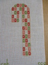 CAH Handpainted Needlepoint Small Candy Cane Ornament Pink Red Green Geometrics