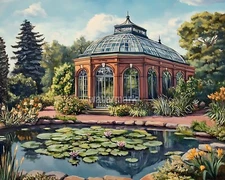 Victorian botanical garden with glass conservatory Oil Painting 8x10 Print