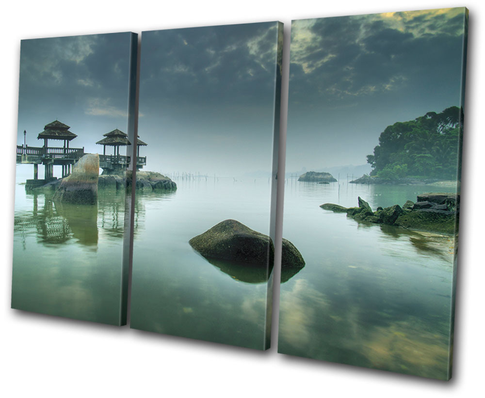Tableau Triptyque Sunset Seascape Sur Toile - Impression Giclée - Cadré - UK