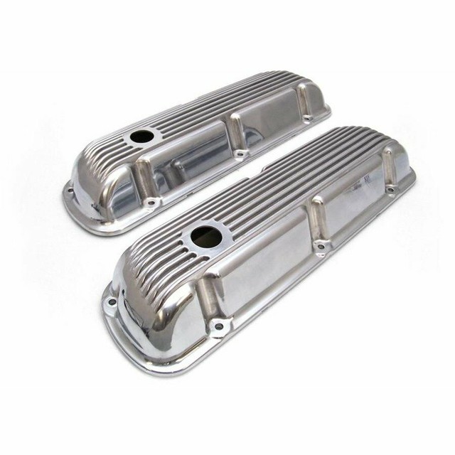 6285 SBF Ford 302 Retro Finned Polished Aluminum Valve Covers 289 351W