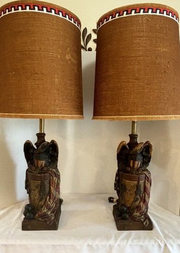 VTG 1973 Dunning Industries Bald Eagle Lamp Set With Original Shades Americana